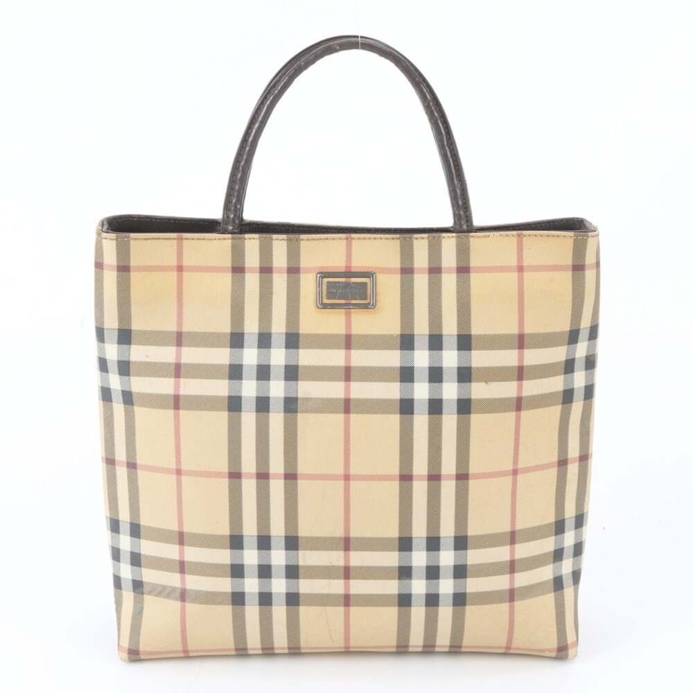 Burberry Nova Check Leather Tote Bag, Shoulder Handbag, Beige, Women's